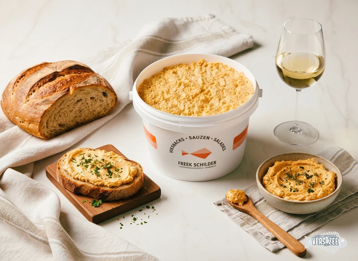 Romige zalmsalade met brood en wijn