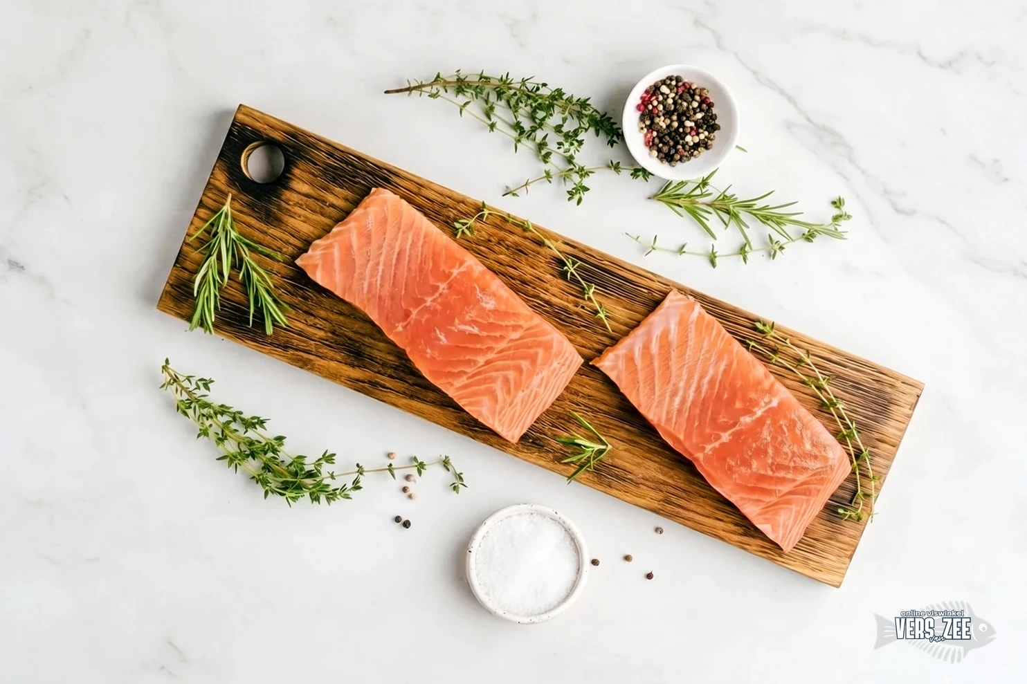Verse zalmfilets met kruiden en zout